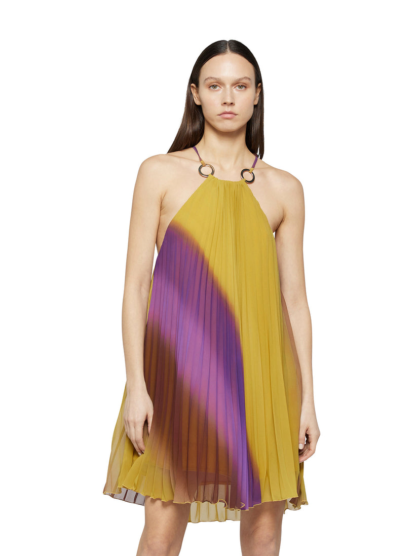 Space Simona Corsellini Abito Corto Plissettato In Georgette Sfumata