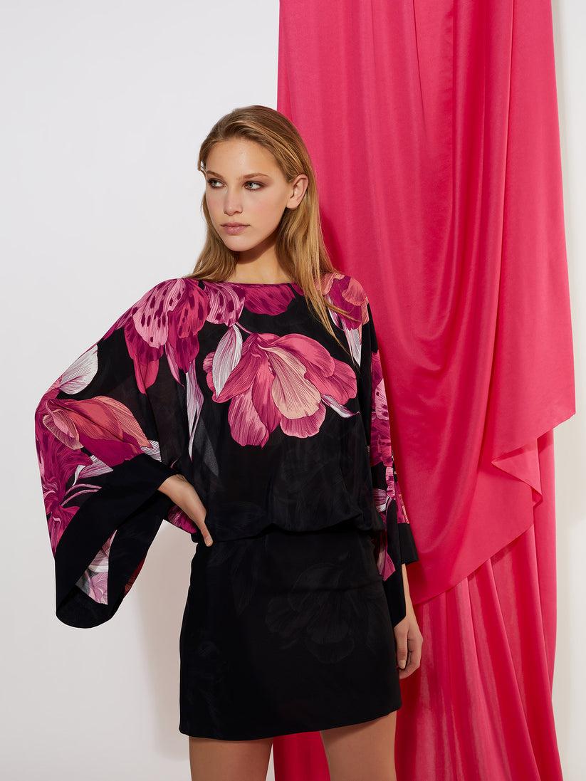 Space Simona Corsellini Abito Corto Sblusato In Stampa Fiore Piazzato