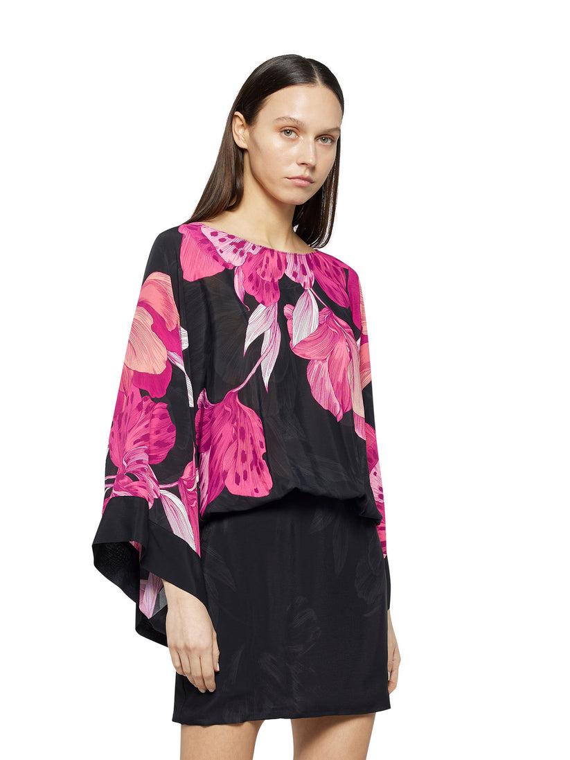 Space Simona Corsellini Abito Corto Sblusato In Stampa Fiore Piazzato