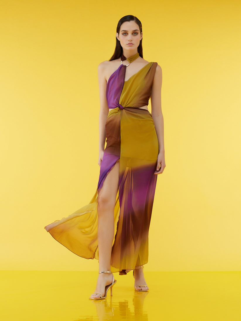 Space Simona Corsellini Abito Lungo Asimmetrico In Georgette Sfumata