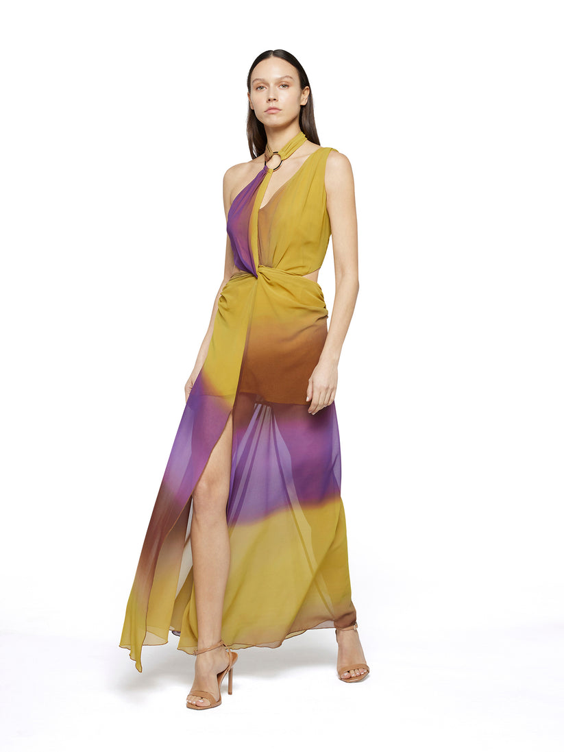 Space Simona Corsellini Abito Lungo Asimmetrico In Georgette Sfumata