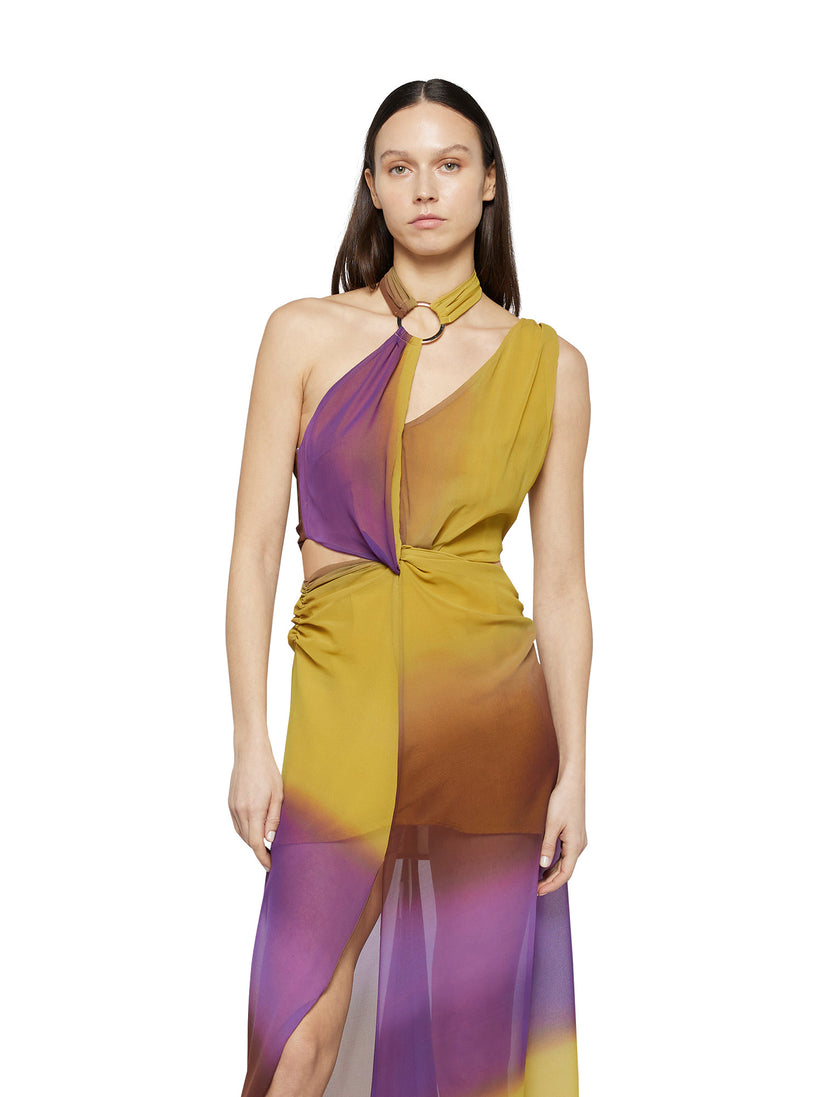 Space Simona Corsellini Abito Lungo Asimmetrico In Georgette Sfumata