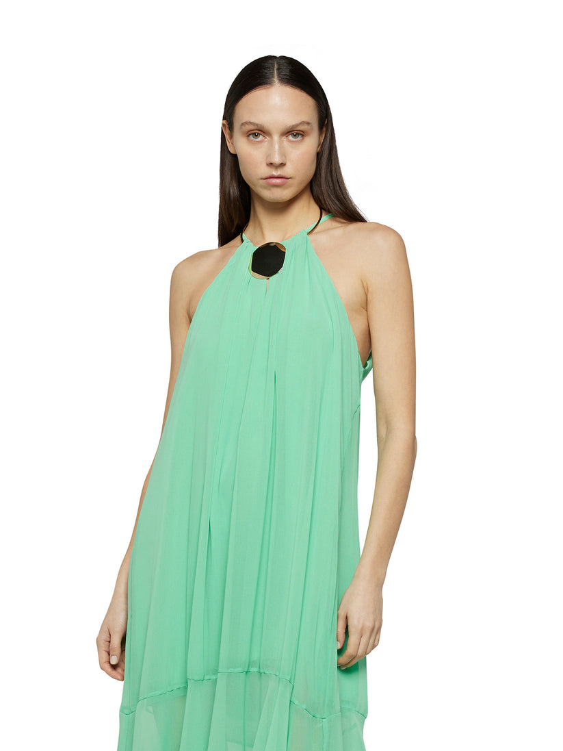 Space Simona Corsellini Abito Lungo In Georgette Con Balza Al Fondo A Contrasto