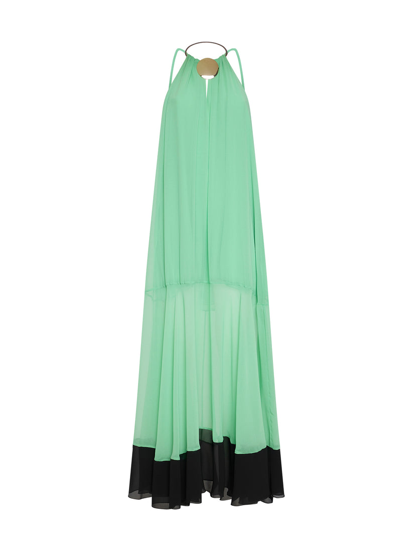 Space Simona Corsellini Abito lungo in georgette con balza al fondo a contrasto