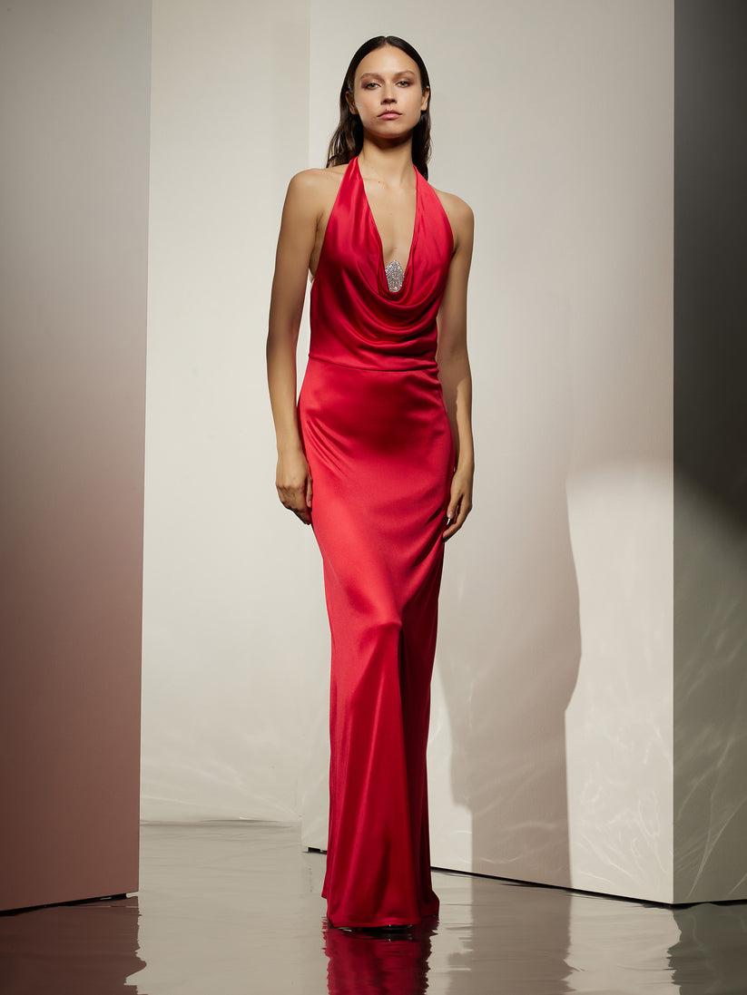 Space Simona Corsellini Abito Lungo In Jersey Tecnico Con Ferretto Strass