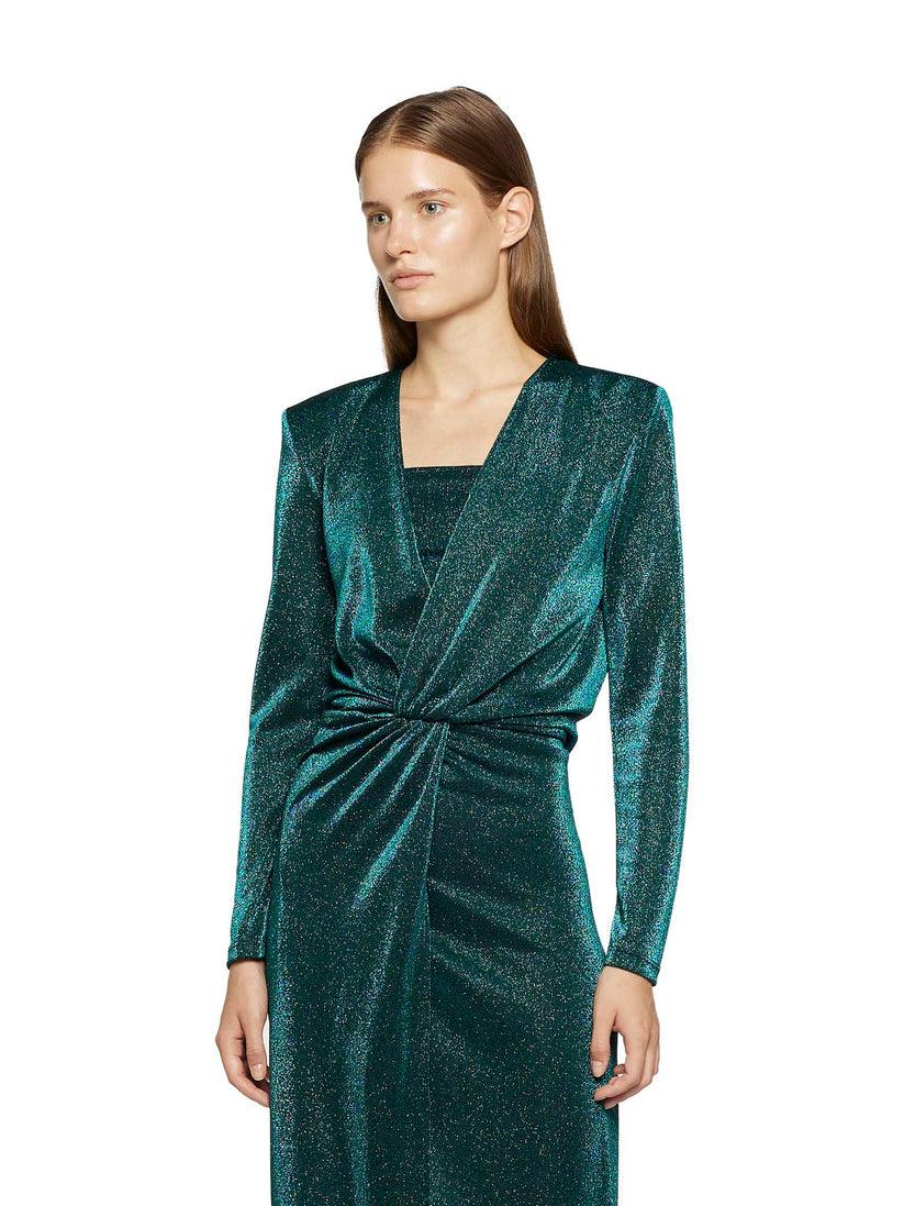 Space Simona Corsellini Abito Lungo In Lurex Con Scollo Incrociato E Spacco Davanti