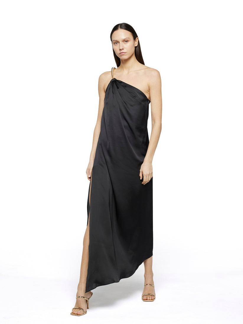 Space Simona Corsellini Abito Lungo Monospalla In Raso Fluido