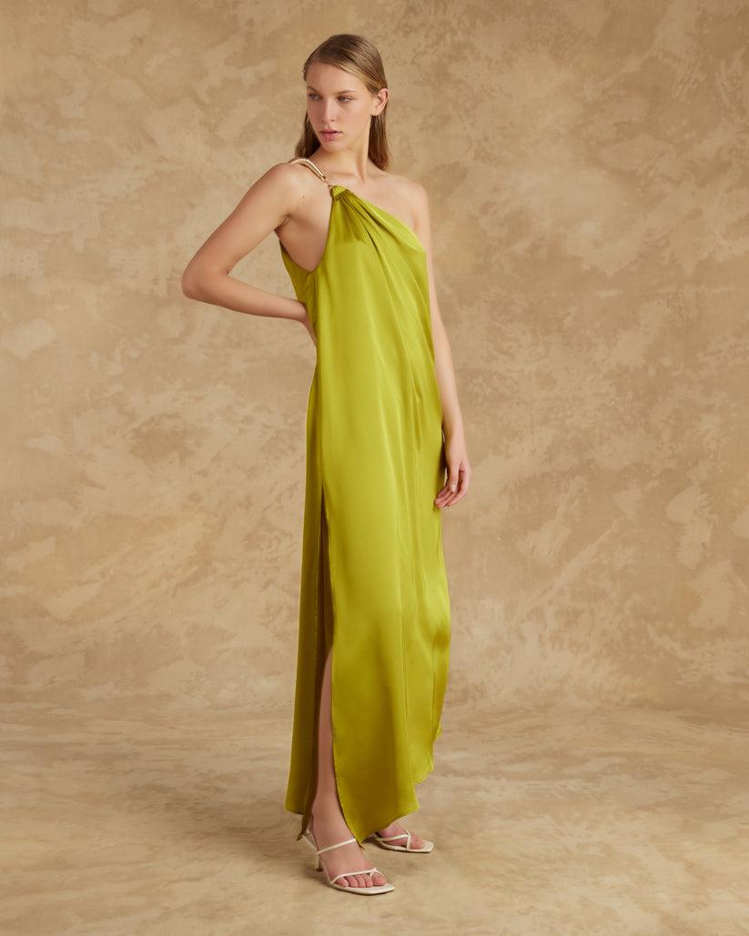 Space Simona Corsellini Abito lungo monospalla in raso fluido