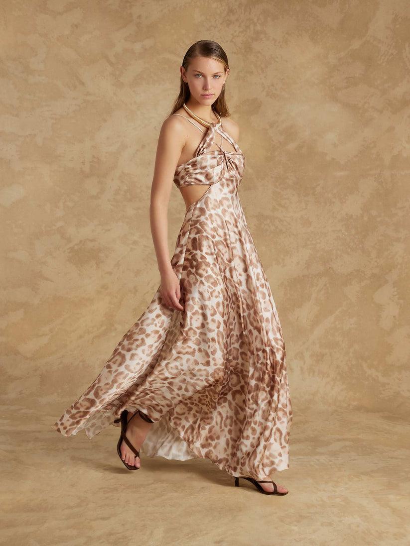 Space Simona Corsellini Abito Lungo Svasato In Stampa Macula