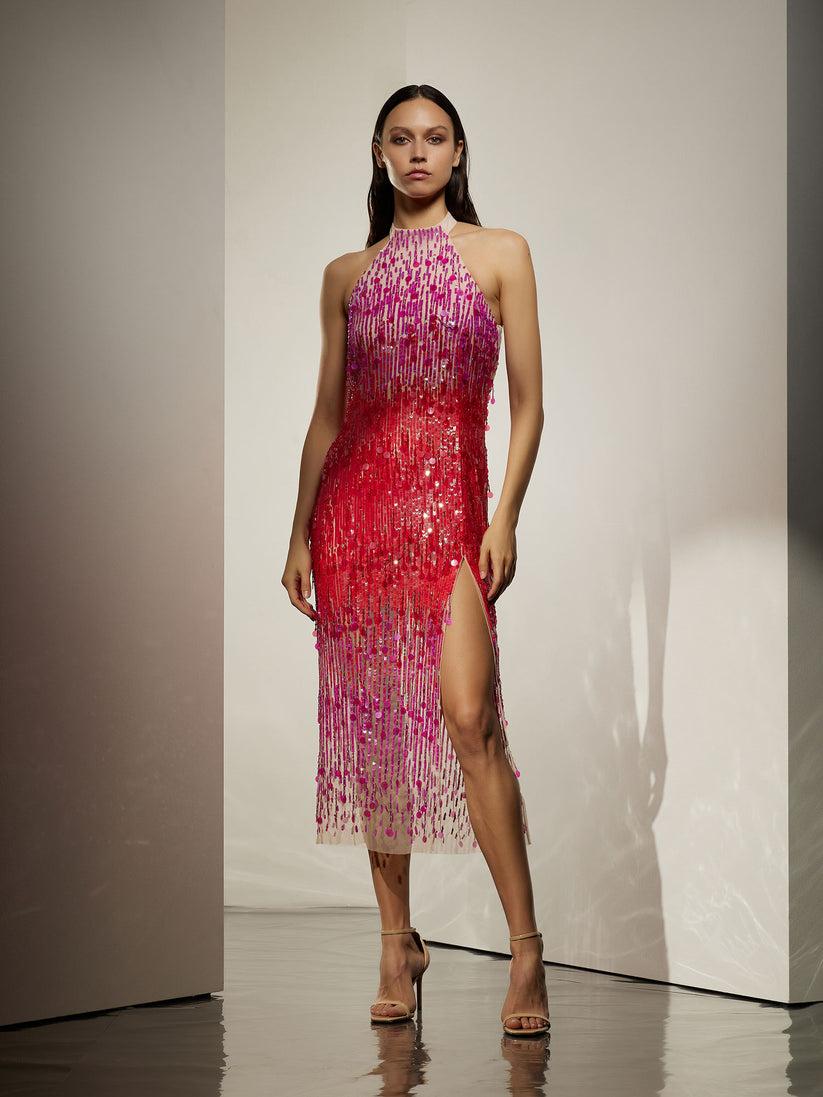 Space Simona Corsellini Abito Midi In Ricamo Degradè