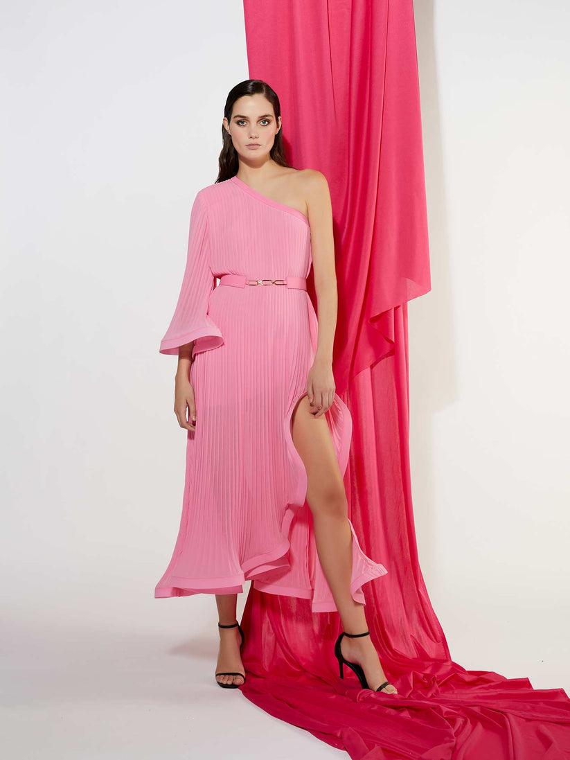 Space Simona Corsellini Abito Monomanica In Georgette Plissé