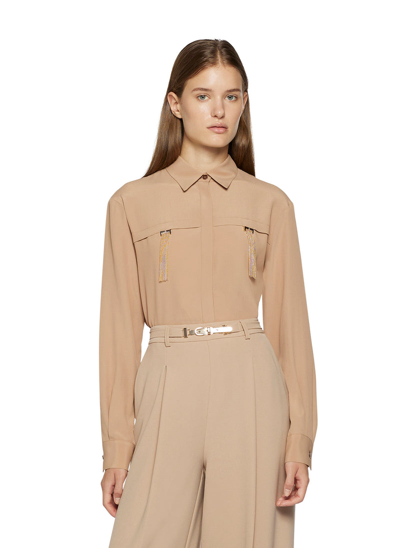 Space Simona Corsellini Camicia In Acetato Seta Con Doppio Passante Frange Pendenti