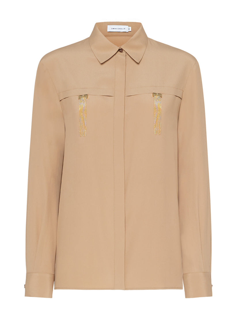 Space Simona Corsellini Camicia in acetato seta con doppio passante frange pendenti