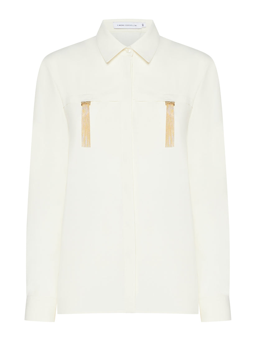 Space Simona Corsellini Camicia in acetato seta con doppio passante frange pendenti