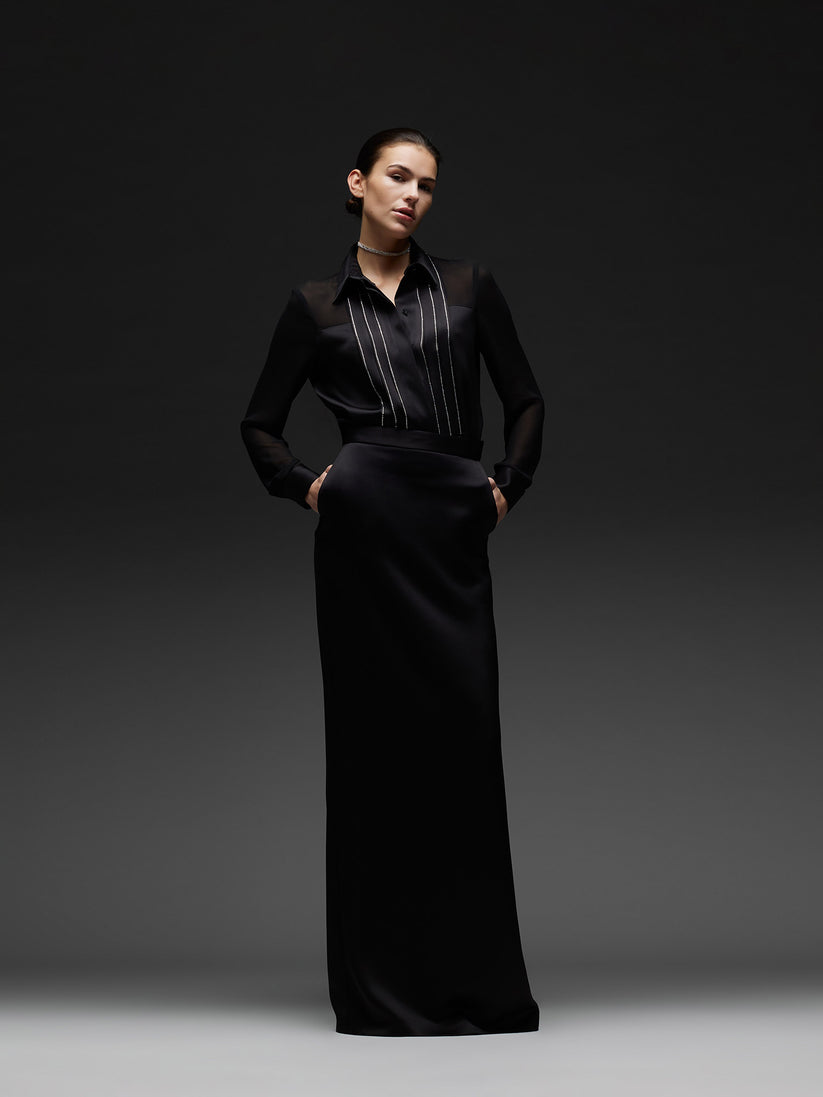 Space Simona Corsellini Camicia Smoking In Raso Con Inserti Di Strass