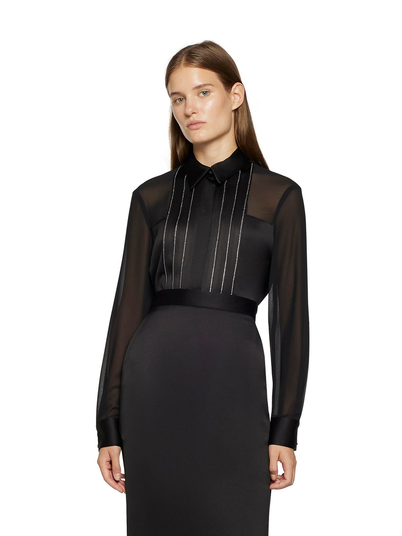 Space Simona Corsellini Camicia Smoking In Raso Con Inserti Di Strass