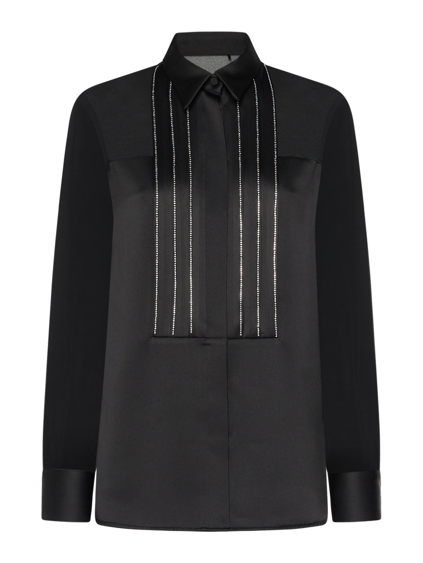 Space Simona Corsellini Camicia smoking in raso con inserti di strass