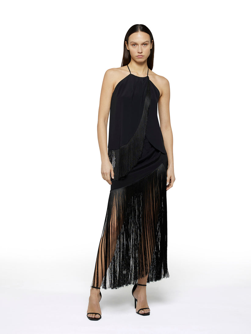 Space Simona Corsellini Gonna Asimmetrica In Acetato Seta E Maxi Frangia