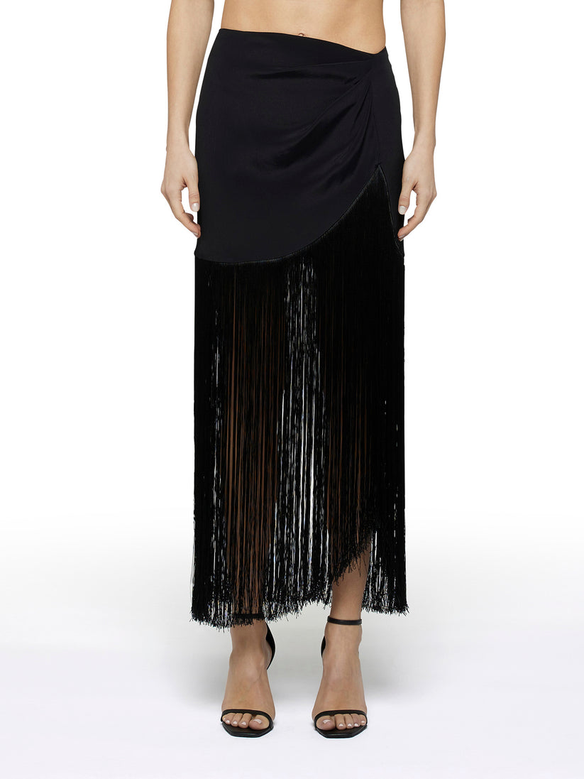Space Simona Corsellini Gonna Asimmetrica In Acetato Seta E Maxi Frangia