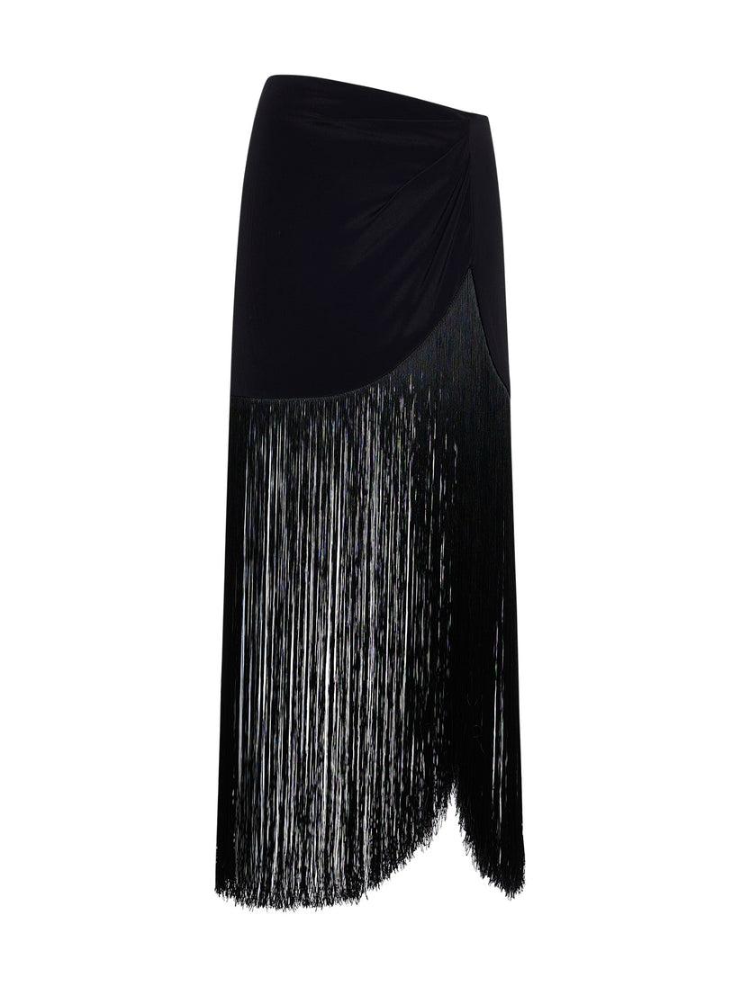 Space Simona Corsellini Gonna asimmetrica in acetato seta e maxi frangia