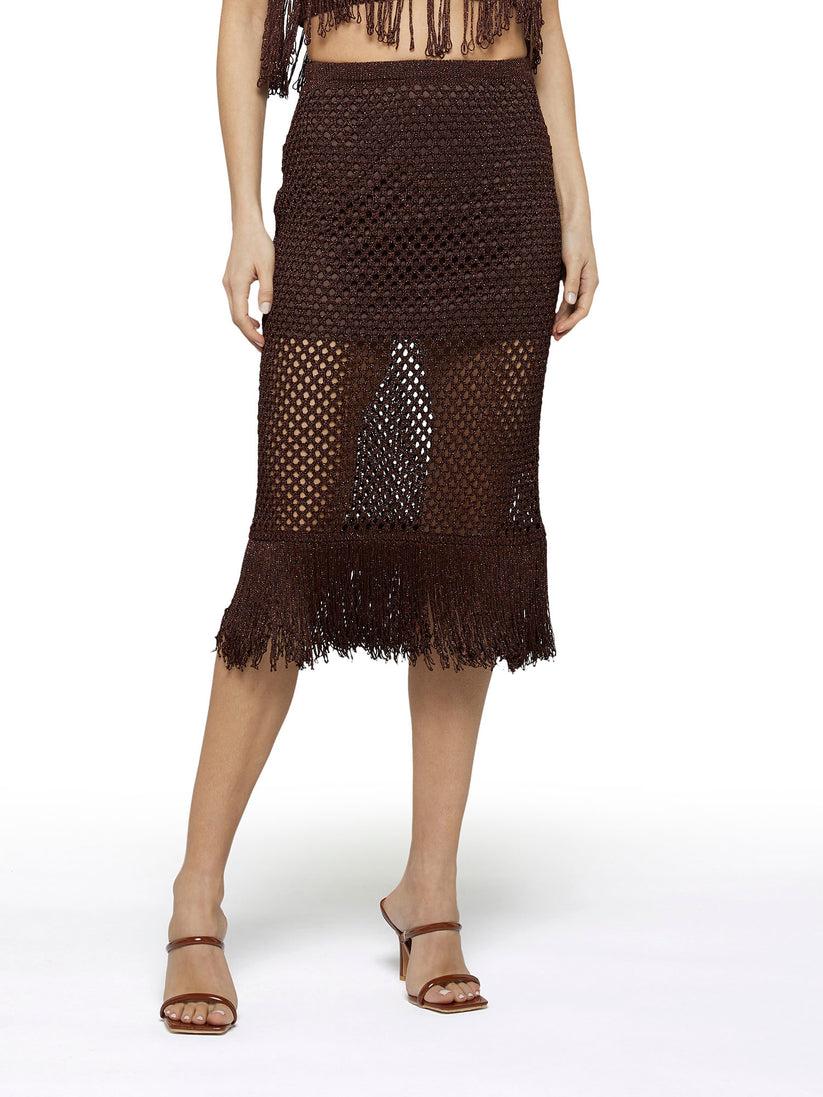 Space Simona Corsellini Gonna Midi In Lurex Crochet E Frangia