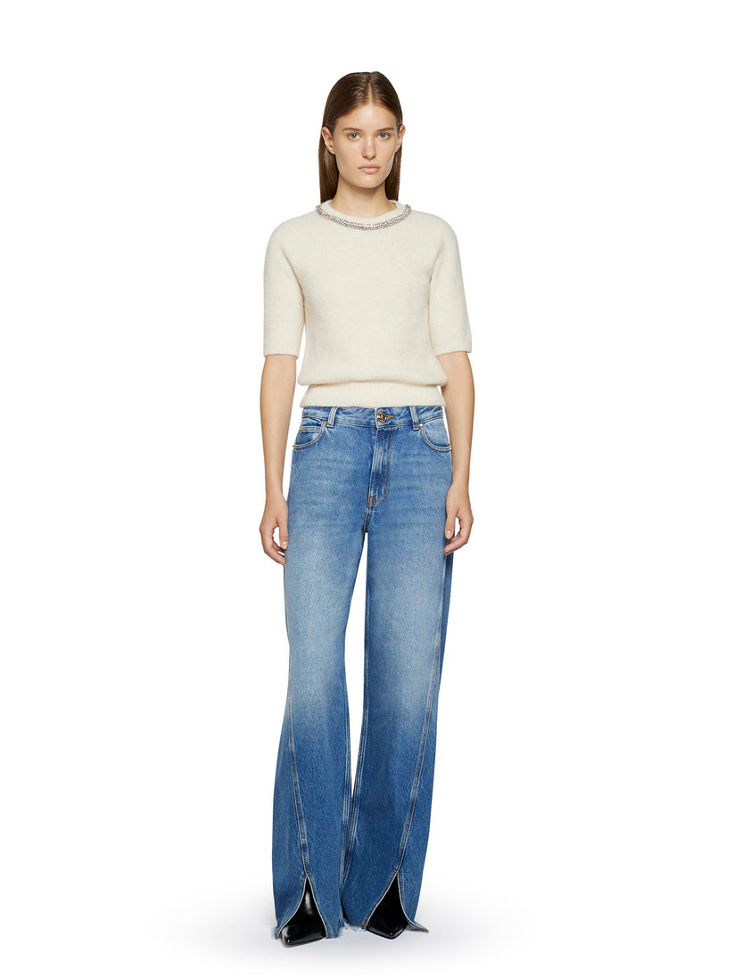 Space Simona Corsellini Maglia A Manica Corta In Misto Alpaca Con Strass Nel Girocollo