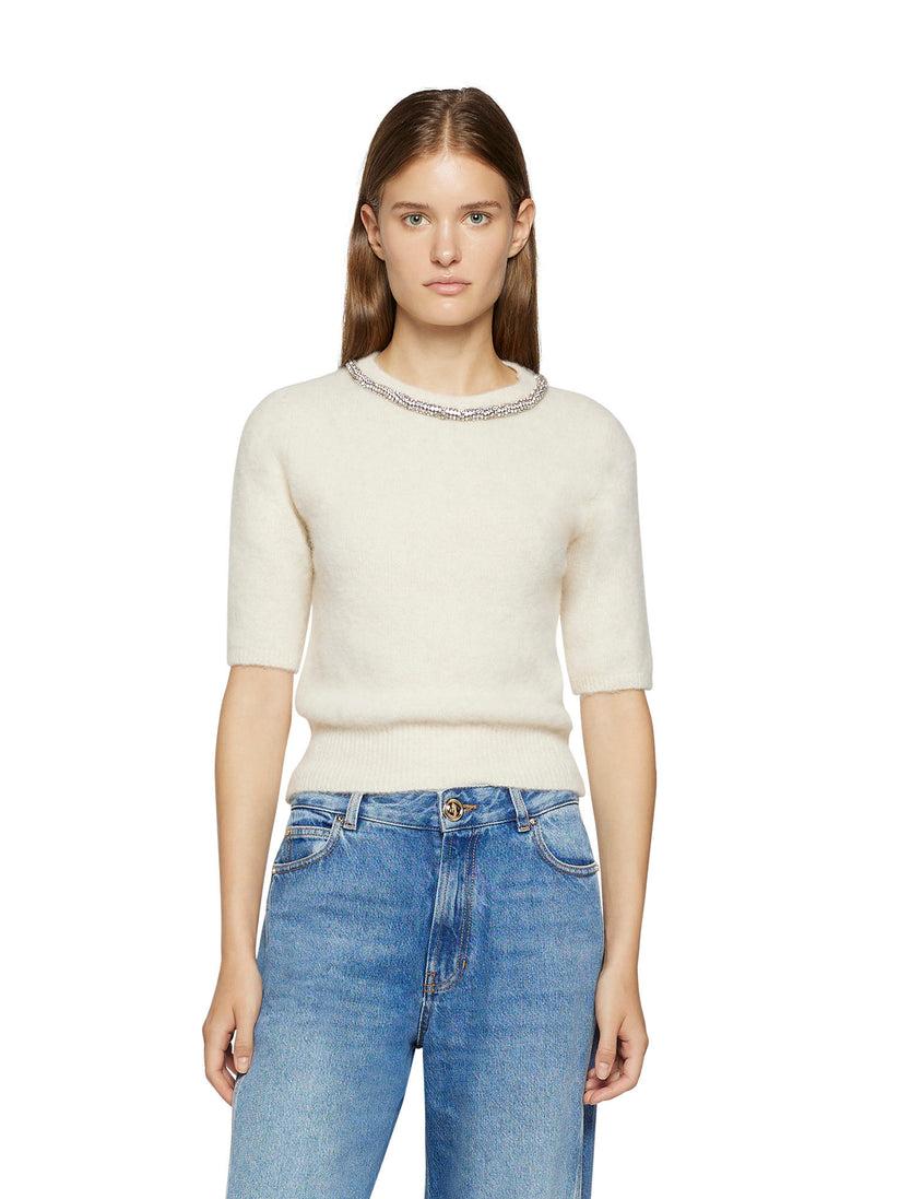Space Simona Corsellini Maglia A Manica Corta In Misto Alpaca Con Strass Nel Girocollo