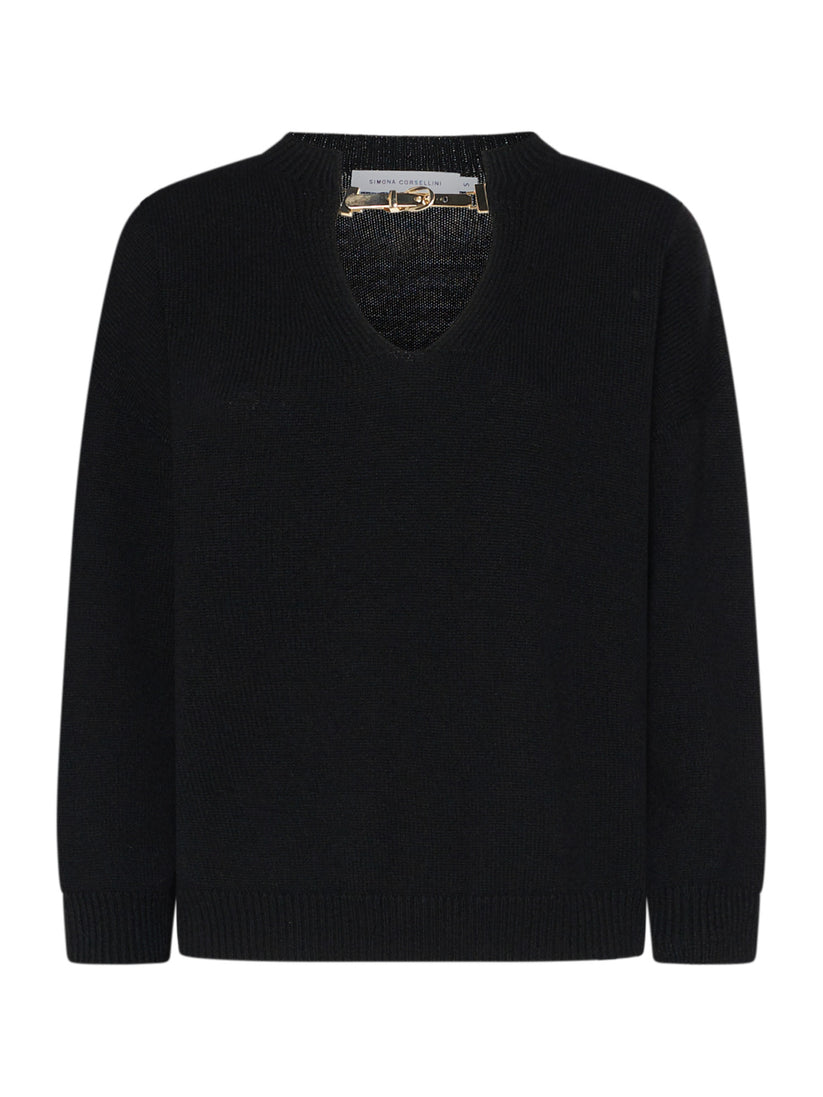 Space Simona Corsellini Maglia con scollo a V e dettaglio fibbia metallica
