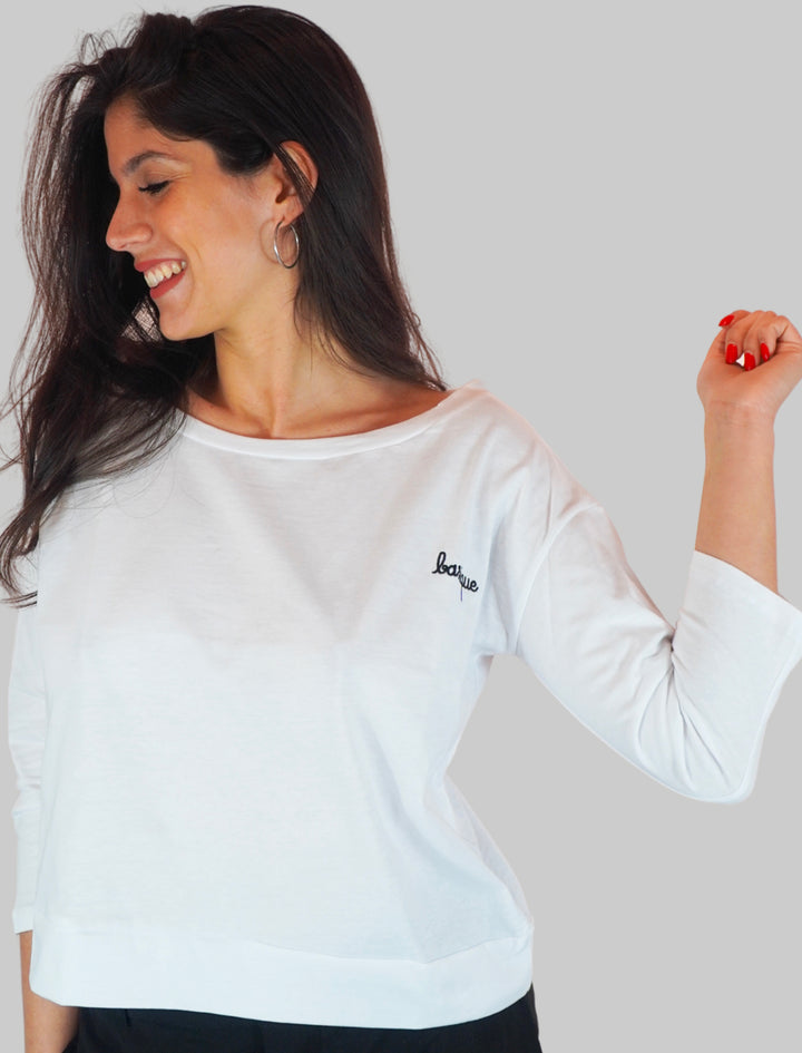 Spatarella Abbigliamento Donna Maglia in Cotone Bianco Basique Manica Lunga