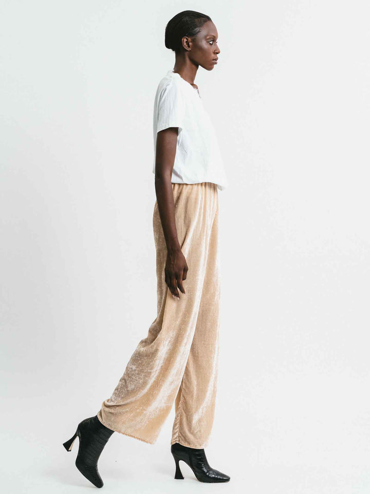 Spatarella Abbigliamento Donna Pantalone Pink Memories In Velluto Beige Con Elastico In Vita