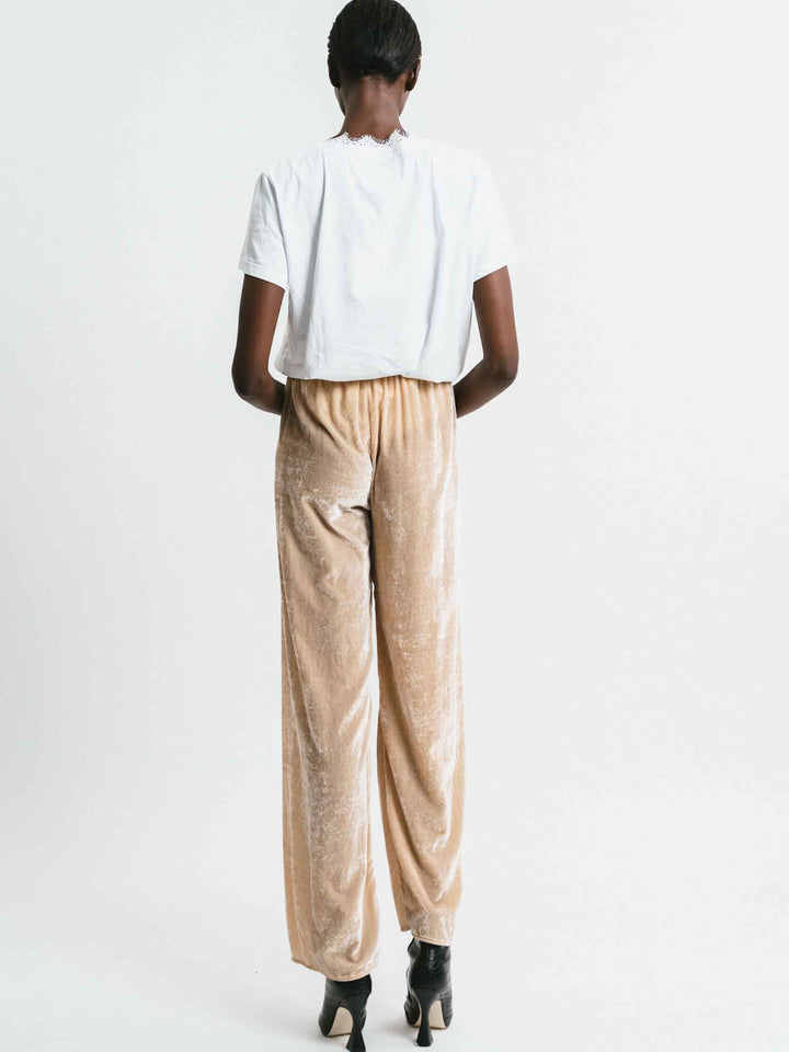 Spatarella Abbigliamento Donna Pantalone Pink Memories In Velluto Beige Con Elastico In Vita