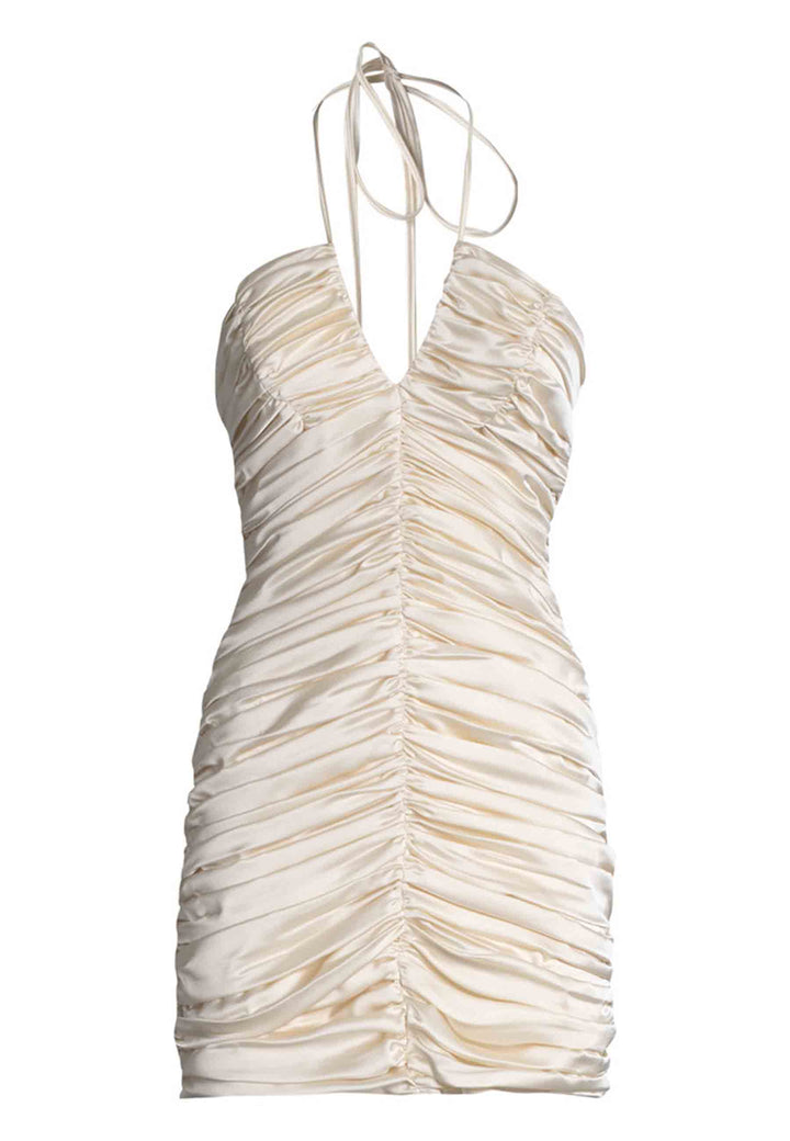 Spatarella Abito Donna Corto In Tessuto Bianco Con Drappeggio Centrale