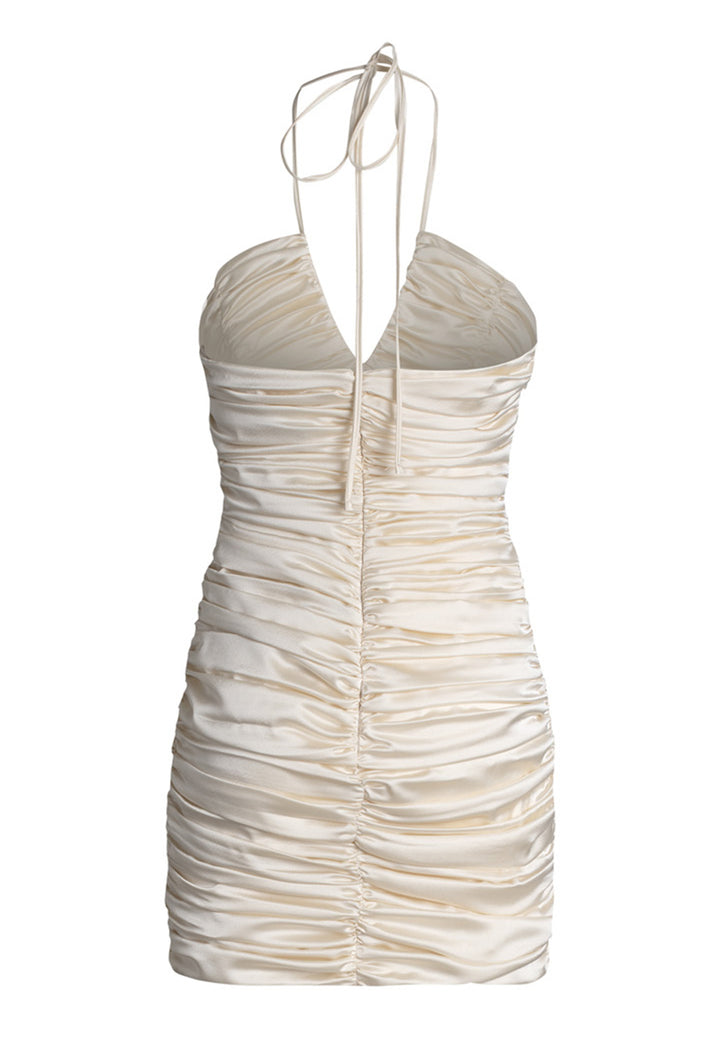 Spatarella Abito Donna Corto In Tessuto Bianco Con Drappeggio Centrale