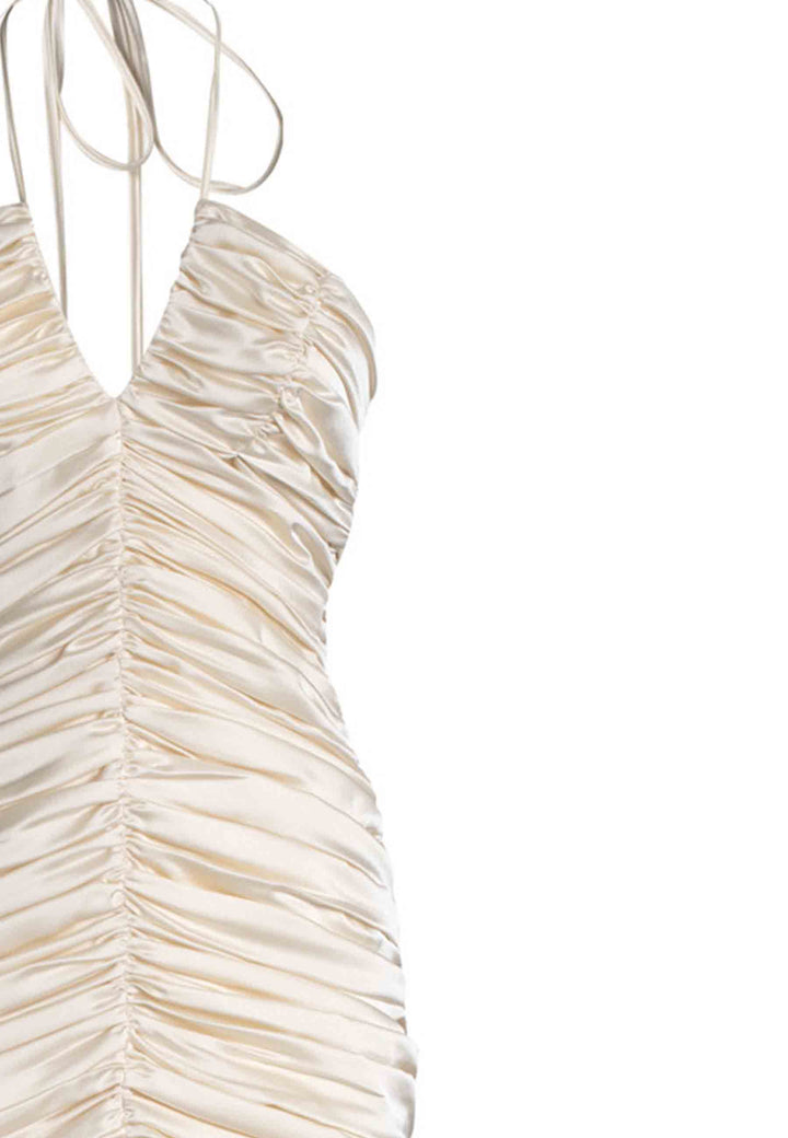 Spatarella Abito Donna Corto In Tessuto Bianco Con Drappeggio Centrale