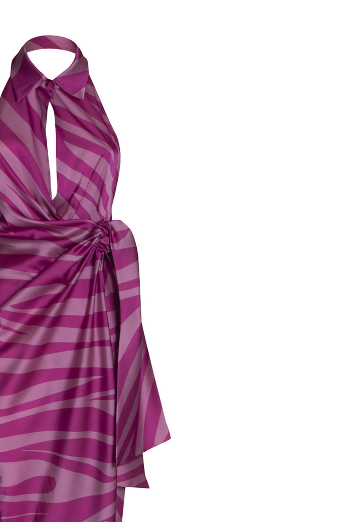 Spatarella Abito Lungo Donna In Tessuto Fuxia Con Schiena Scoperta