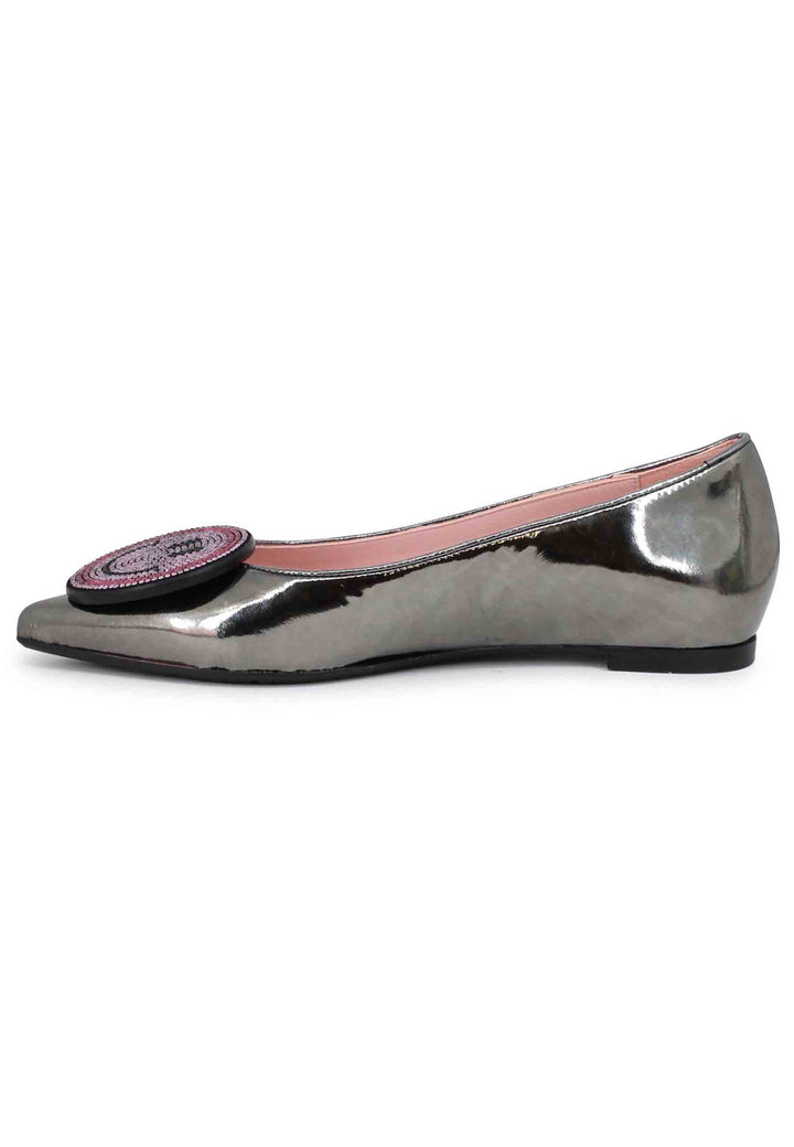 Spatarella Ballerine Donna A In Vernice Grigio Specchio Con Fibbia