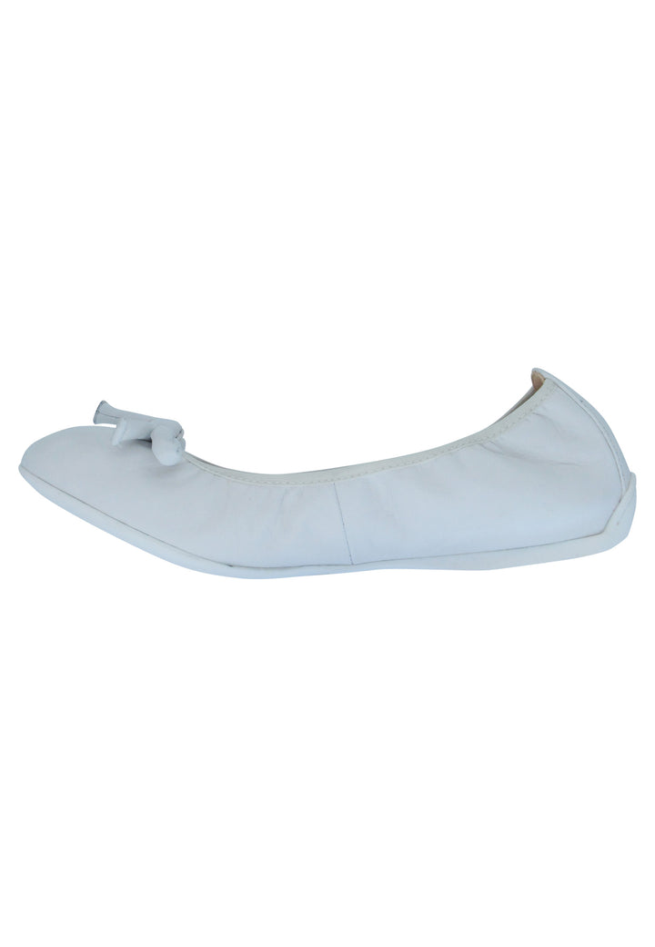 Spatarella Ballerine Donna Aleda In Pelle Bianca E Fondo Basso In Gomma