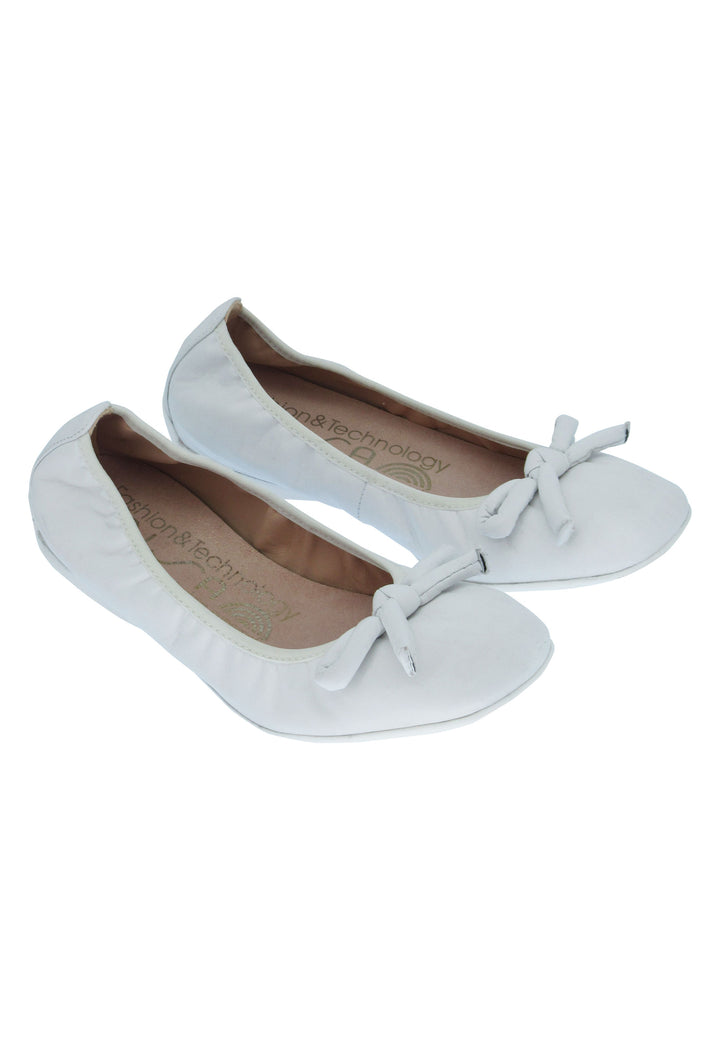 Spatarella Ballerine Donna Aleda In Pelle Bianca E Fondo Basso In Gomma