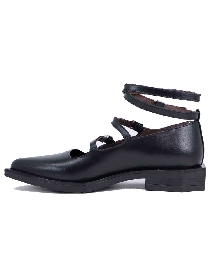 Spatarella Ballerine Donna In Pelle Nera Con Lacci Alla Caviglia