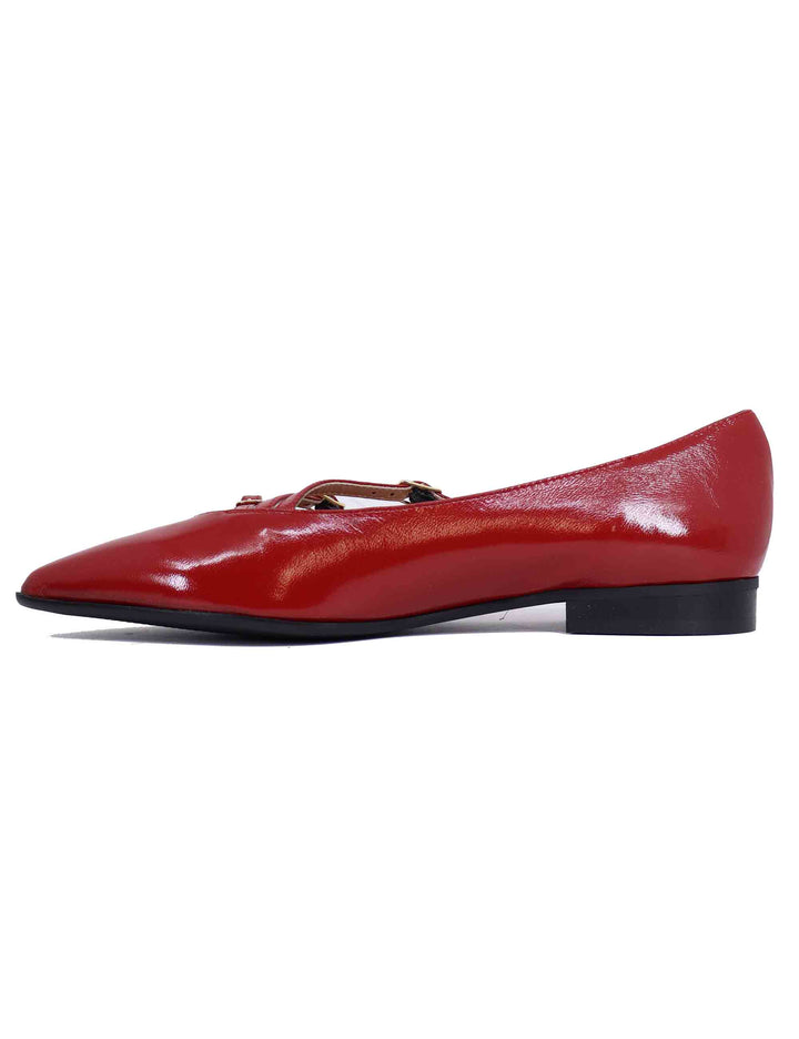 Spatarella Ballerine Donna In Pelle Rossa Con Doppio Cinturino