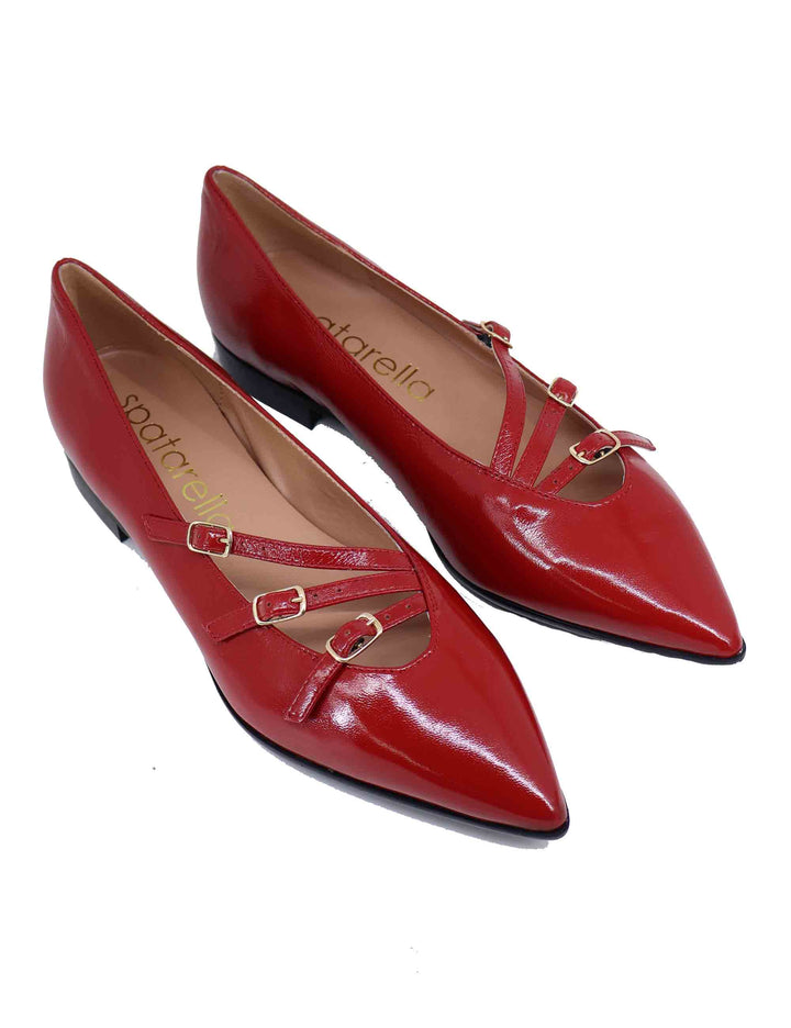 Spatarella Ballerine Donna In Pelle Rossa Con Doppio Cinturino