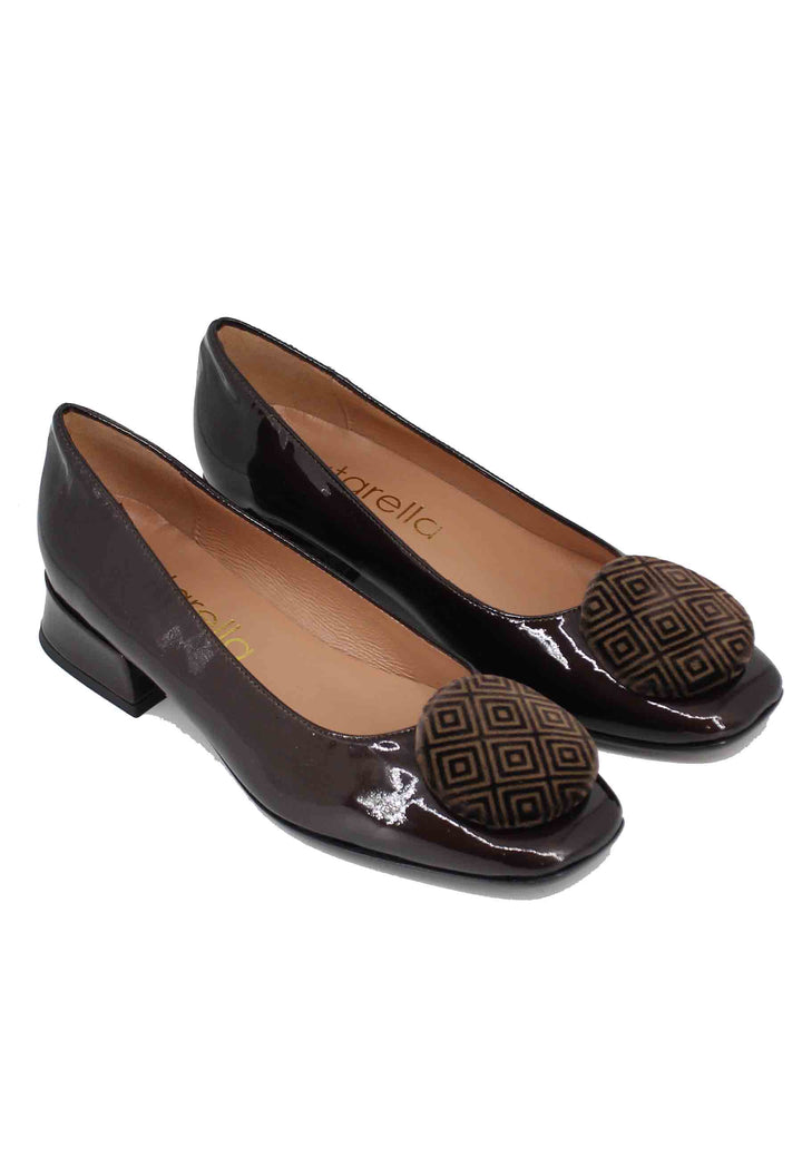 Spatarella Ballerine Donna In Pelle Testa Di Moro Con Accessorio In Camoscio