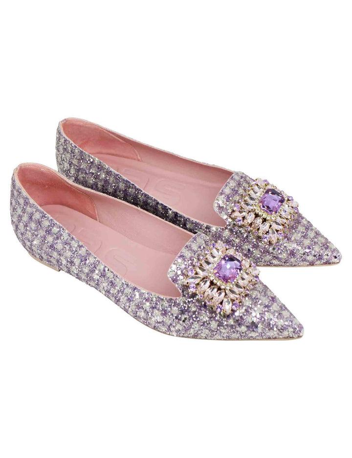 Spatarella Ballerine Donna In Tessuto Lilla Con Gioiello E Punta A Punta