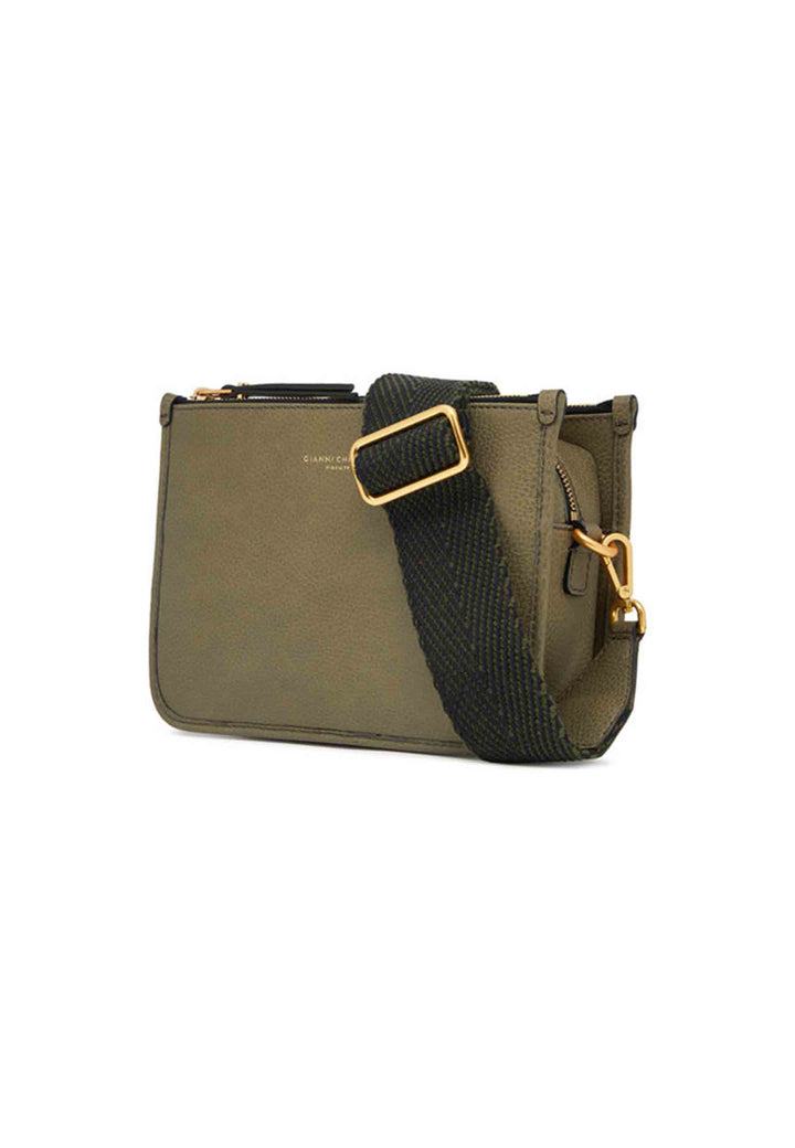 Spatarella Borsa Donna Pochette Debbie New In Pelle Verde Con Tracolla In Tessuto