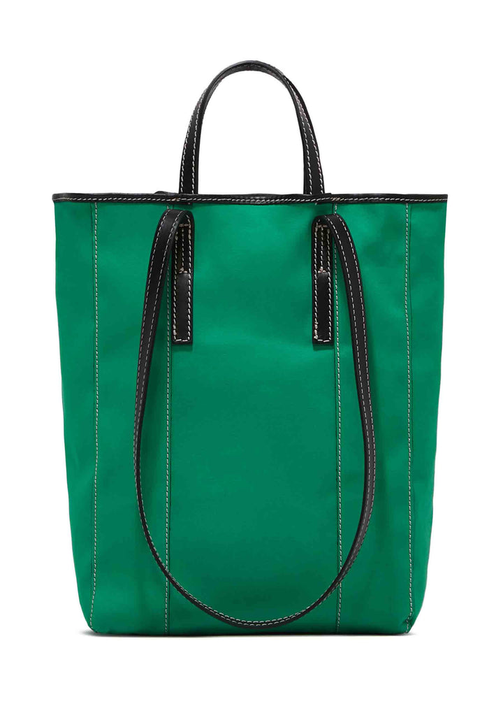 Spatarella Borsa Donna Super Light In Tessuto Verde E Pelle Nera Con Doppi Manici