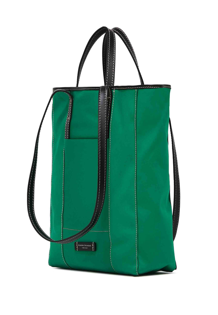 Spatarella Borsa Donna Super Light In Tessuto Verde E Pelle Nera Con Doppi Manici