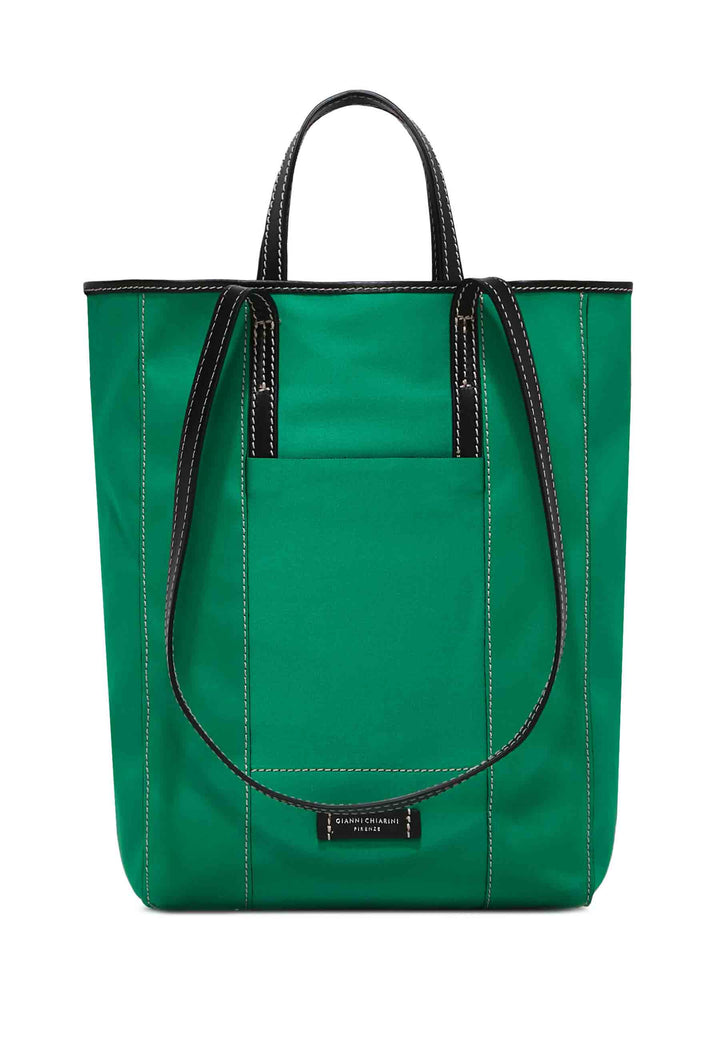 Spatarella Borsa donna Super light in tessuto verde e pelle nera con doppi manici