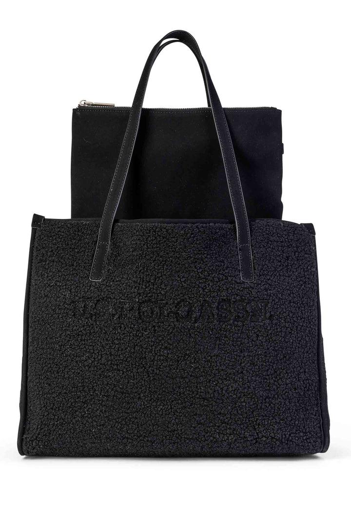 Spatarella Borsa Donna Tote A Spalla In Teddy Nero Sussex Shopping