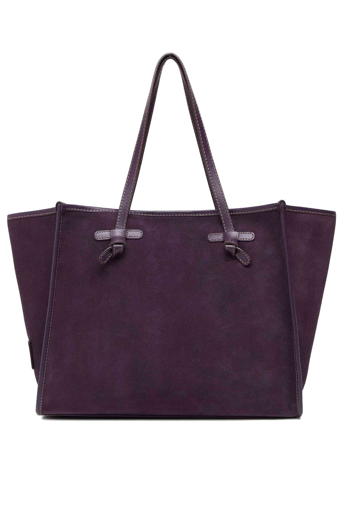 Spatarella Borsa Shopping Donna In Camoscio Viola Con Doppi Manici In Pelle