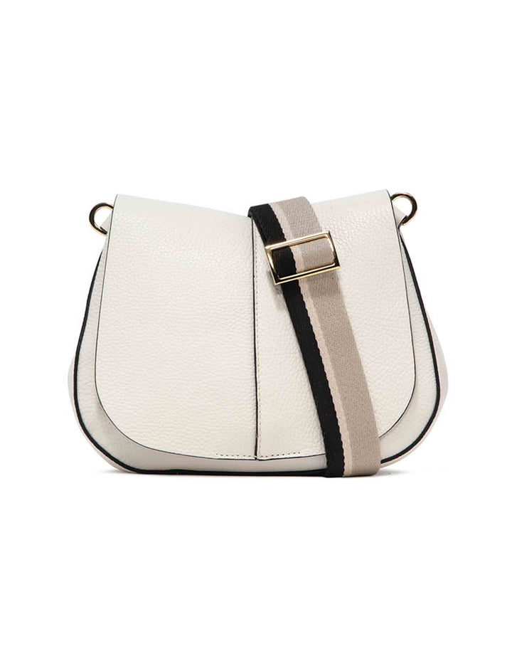 Spatarella Borse a spalla donna Helena Round in pelle panna con doppia tracolla